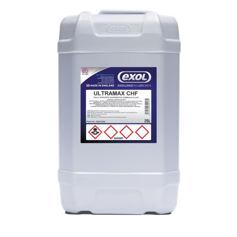 <p>Ultramax CHF is a specialised fully synthetic hydraulic fluid designed for use in the automotive industry. It is based on a high quality synthetic hydrocarbon base stock and fortified with performance additives which provide oxidation resistance, corrosion protection and the optimum viscosity temperature relationship along with many other features to enable trouble free operation.</p> <p>Ultramax CHF is recommended for various automotive hydraulic applications including power steering units, shock absorbers, hydraulic systems for convertible roofs, hydro-pneumatic suspensions, stability and traction control systems and central locking mechanisms.</p>