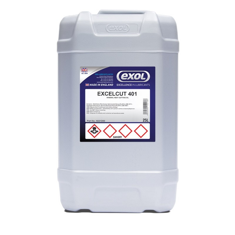 <p>Excelcut 401 is a highly refined, medium viscosity neat cutting oil. It is manufactured from highly refined paraffinic mineral oils which exhibit excellent oxidation stability and offers an effective lubricating film when fed onto the machining operation. Excelcut 401  is suitable for light to medium machining of ferrous and non-ferrous materials especially free cutting bronzes etc.</p>