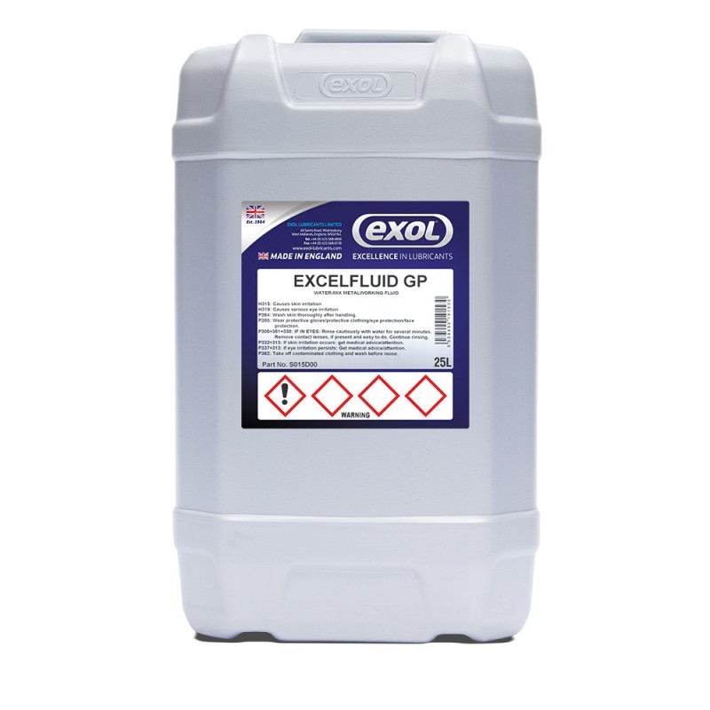 <p>Excelfluid GP is a biostable, semi-synthetic water-mix metalworking fluid. Although not designed as an extreme pressure type fluid it does provide machining capabilities way beyond those normally associated with fluids which do not contain EP additives. This therefore means that Excelfluid GP is able to cope with materials with widely differing machining characteristics from cast iron through aluminium to stainless steel. It is low foaming, has excellent wetting properties and is highly biostable.</p>