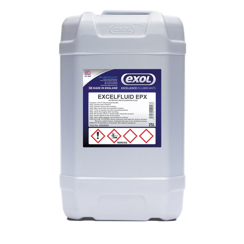 <p>Excelfluid EPX is a water-soluble, semi synthetic, biostable extreme pressure cutting fluid for arduous machining operations on ferrous and non-ferrous materials. Excelfluid EPX is manufactured using good levels of mineral oil, which ensure good machine tool lubrication and corrosion protection. The advanced emulsifier package used in </p> <p>Excelfluid EPX offers improved wetting characteristics which allows for excellent work piece visibility. The boron biostable performance additives offer excellent resistance to bacterial proliferation and very high levels of extreme pressure and lubricity additives show many advantages in terms of surface finish and tool life. </p> <p>Excelfluid EPX is suitable for heavy duty machining on high tensile ferrous materials, aluminium alloys and other non-ferrous materials. It should be recommended when conventional fluids have proved incapable of providing the required performance on these materials. It is suitable for centralised and CNC machining. </p>
