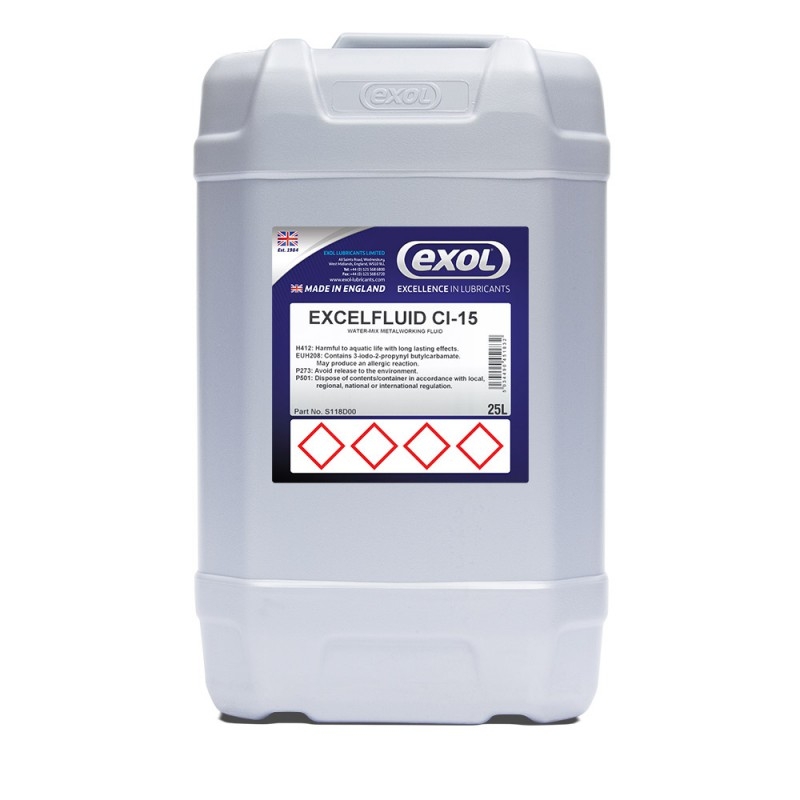 <p>Excelfluid CI 15 is a low oil content, highly bio-resistant semi-synthetic machining and grinding fluid suitable for use on a wide variety of difficult to machine ferrous materials as well as non-ferrous metals. </p> <p>Excelfluid CI 15 provides good alkali reserve and excellent corrosion protection and is very low foaming. It is particularly suited for use on cast iron where its clean machining properties are particularly advantageous.  </p>
