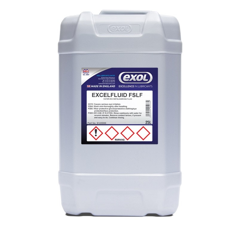 <p>Excelfluid FSLF is a fully synthetic water-mix cutting fluid that forms a true solution when diluted with water. It provides superior cooling and flushing characteristics, whilst providing excellent swarf settlement characteristics. Excelfluid FSLF provides excellent corrosion protection on both the machine tool and components whilst minimising the build-up of sticky residues and maintaining excellent machine tool cleanliness.</p> <p>It produces a transparent solution which allows for excellent visibility for the machine operator and has an ultra-low foaming tendency making it suitable for the most arduous modern day machining requirements.</p>