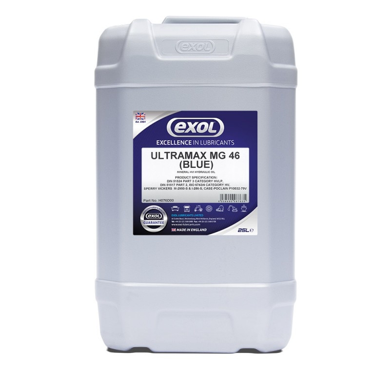 Ultramax MG 46 Blue is a low odour, premium quality, very high viscosity index hydraulic fluid. It is manufactured from thermally and chemically stable <p>Solvent refined base oils, state of the art hydraulic additives and special viscosity index improvers. Ultramax MG 46 Blue has high levels of anti-wear and extreme pressure additives making it ideally suited to heavy duty applications.</p><p> Ultramax MG 46 Blue is a low odour, premium quality, very high viscosity index hydraulic fluid. It is manufactured from thermally and chemically stable.</p>