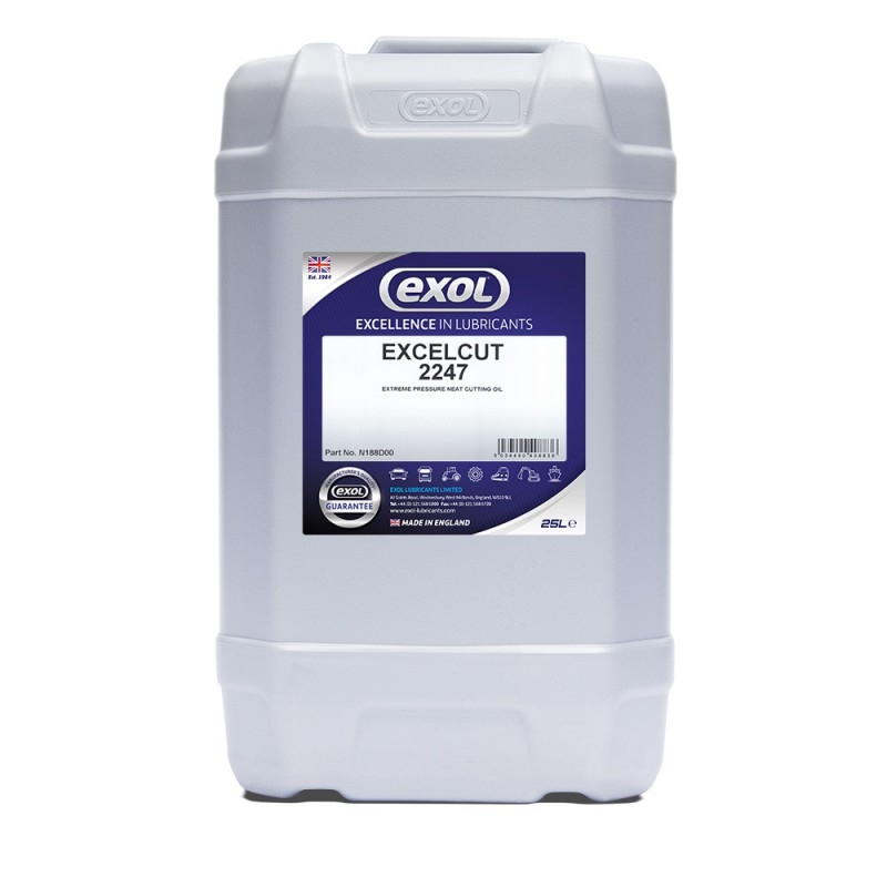<p>Excelcut 2247 is a light coloured neat cutting oil used for arduous machining operations on high tensile steels. Excelcut 2247 is manufactured from highly refined paraffinic mineral oils combined with high levels of light coloured controlled release sulphurised esters and corrosion inhibitors. </p> <p>Excelcut 2247 is suitable for the majority of most heavy duty machining operations, including gear cutting, and thread rolling. It may also be used for deep drawing and cold heading. Excelcut 2247 is in a class of its own when used on difficult form tool work.    </p>